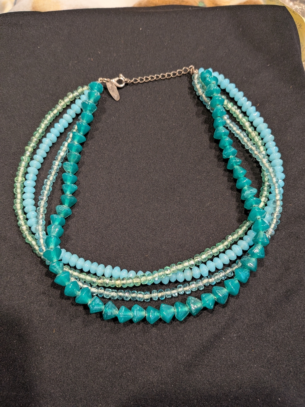 Multi-Strand Teal Beaded Necklace 8"